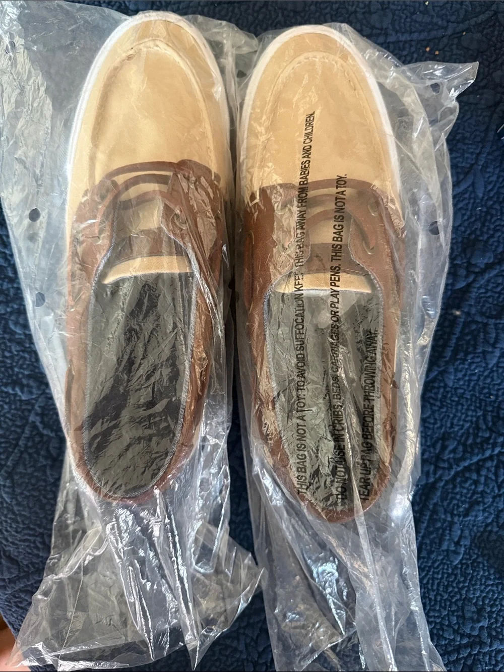 Tommy Hilfiger Men’s Tan Canvas and Brown Leather-Trim Boat Shoes